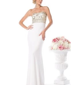 Prom Fitted Long Strapless Dress By Cinderella Divine CD488