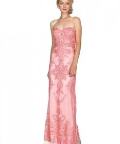 Fitted Long Strapless Lace Dress By Cinderella Divine 1971 Prom