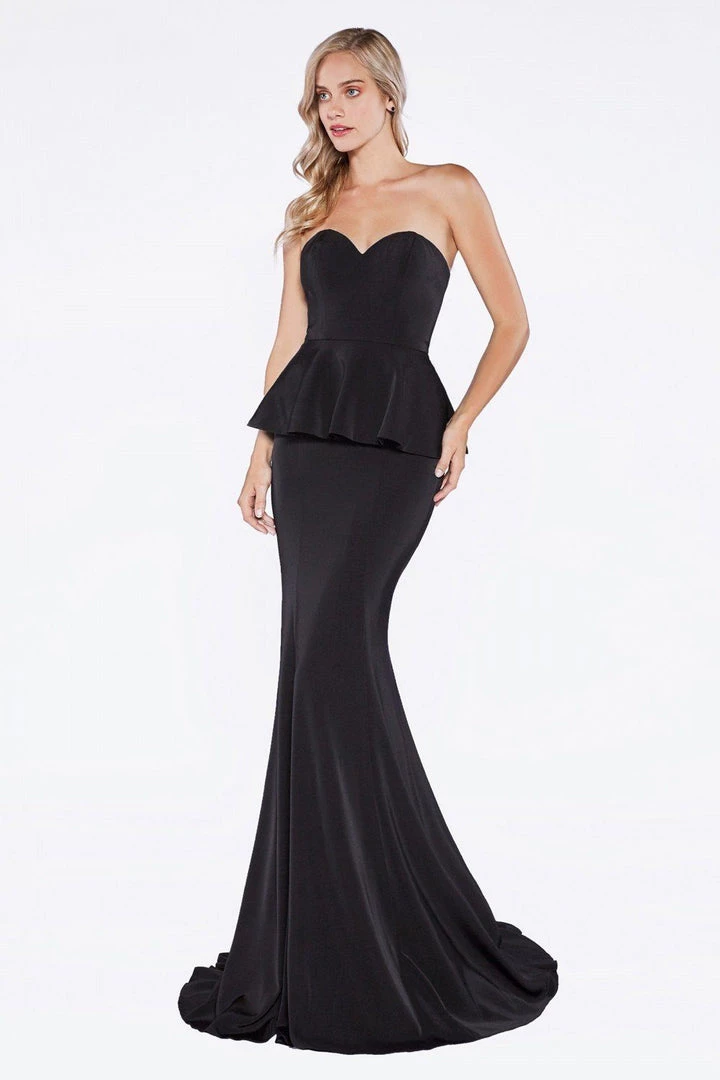 Fitted Long Strapless Peplum Dress By Cinderella Divine P102 5 Fitted Long Strapless Peplum Dress By Cinderella Divine P102