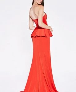 Fitted Long Strapless Peplum Dress By Cinderella Divine P102 9 Fitted Long Strapless Peplum Dress By Cinderella Divine P102