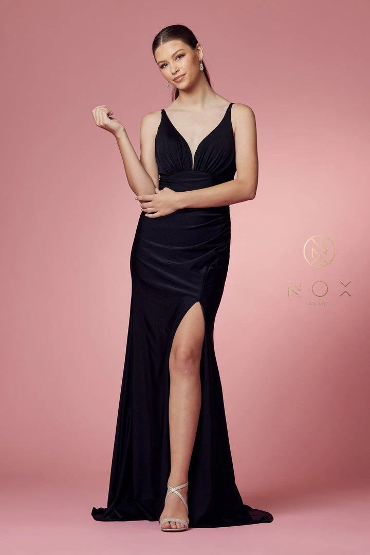 Prom Fitted Long Strappy Back Dress By Nox Anabel E1035 12 Prom Fitted Long Strappy Back Dress By Nox Anabel E1035