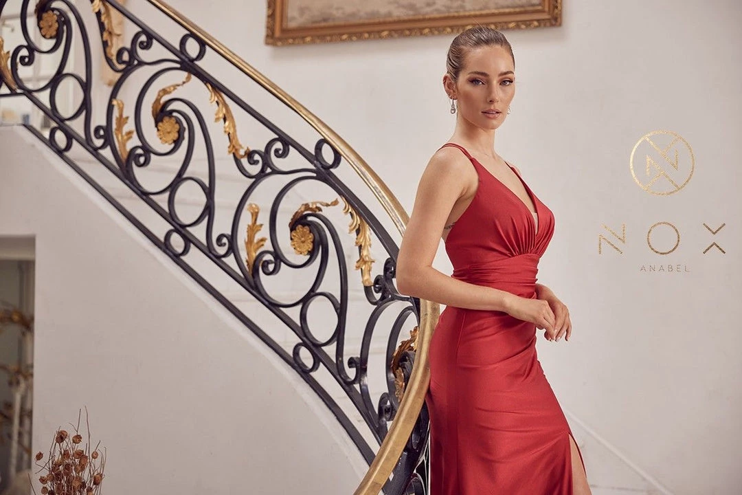 Prom Fitted Long Strappy Back Dress By Nox Anabel E1035 8 Prom Fitted Long Strappy Back Dress By Nox Anabel E1035