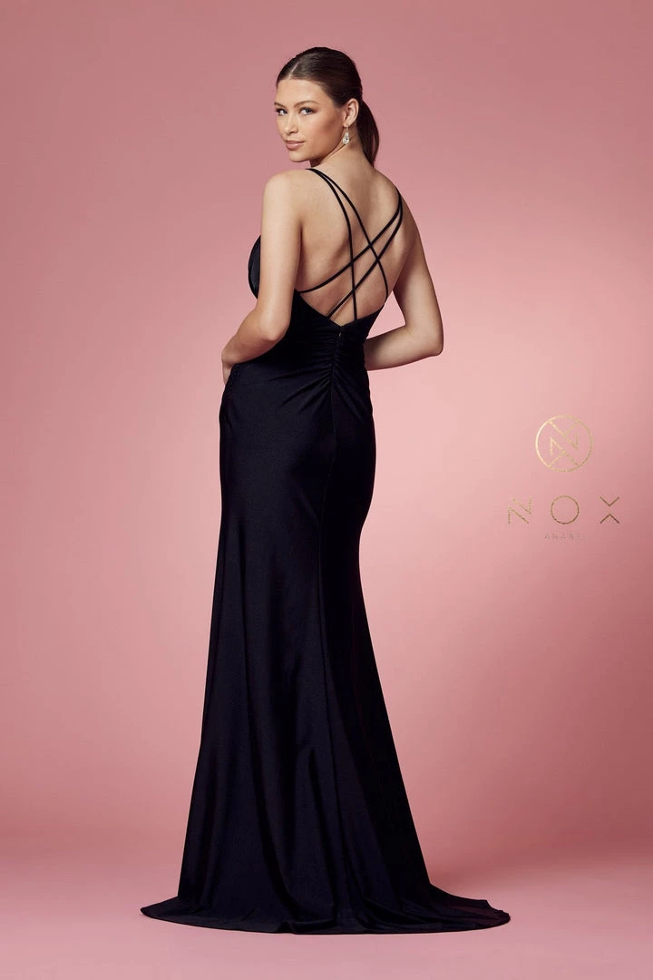 Prom Fitted Long Strappy Back Dress By Nox Anabel E1035 13 Prom Fitted Long Strappy Back Dress By Nox Anabel E1035