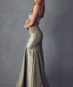 Fitted Long Strappy Back Metallic Dress By Juliet 242 Prom