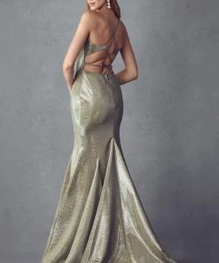 Fitted Long Strappy Back Metallic Dress By Juliet 242 Prom