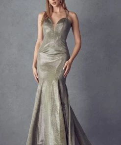 Fitted Long Strappy Back Metallic Dress By Juliet 242 Prom