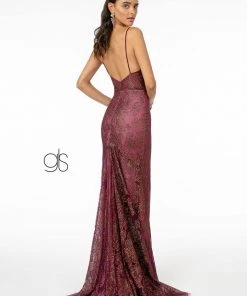 Fitted Long Sweetheart Glitter Print Dress By Elizabeth K GL2989