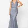 Prom Fitted Long V-Neck Glitter Mesh Dress By Poly USA 8424