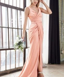 Fitted Long V-Neck Jersey Dress By Cinderella Divine C81730