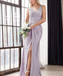 Fitted Long V-Neck Jersey Dress By Cinderella Divine C81730