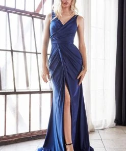 Fitted Long V-Neck Jersey Dress By Cinderella Divine C81730