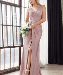 Fitted Long V-Neck Jersey Dress By Cinderella Divine C81730