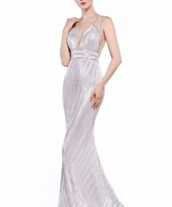 Beaded Fitted Metallic Gown By Cinderella Divine CC1138 Prom