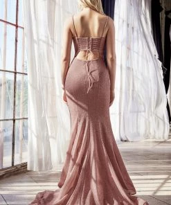 Fitted Glitter Mermaid Gown By Cinderella Divine CB054 Prom