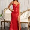 Fitted Metallic Sequin Slit Gown By Elizabeth K GL3050 Prom