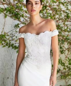 Fitted Off Shoulder Bridal Gown By Cinderella Divine CH238W Prom