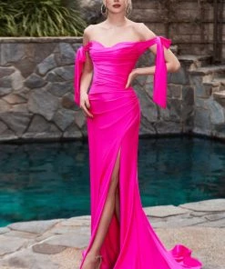 Fitted Off Shoulder Gown By Cinderella Divine CD943 54 Fitted Off Shoulder Gown By Cinderella Divine CD943