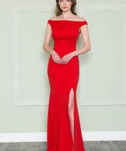 Fitted Off Shoulder Jersey Dress By Poly USA 8724