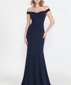 Fitted Off Shoulder Jersey Gown By Poly USA 8160
