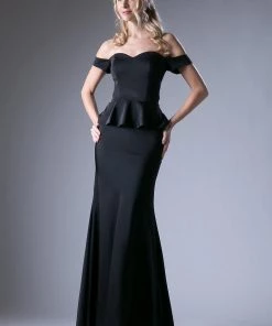 Fitted Off Shoulder Peplum Gown By Cinderella Divine CF134 Prom