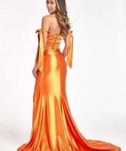 Fitted Off Shoulder Satin Gown By Elizabeth K GL3059 Prom