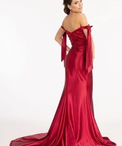 Fitted Off Shoulder Satin Gown By Elizabeth K GL3059 Prom