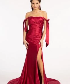 Fitted Off Shoulder Satin Gown By Elizabeth K GL3059 Prom