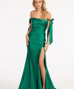 Fitted Off Shoulder Satin Gown By Elizabeth K GL3059 Prom