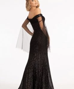 Fitted Off Shoulder Sequin Gown By Elizabeth K GL3054 Prom