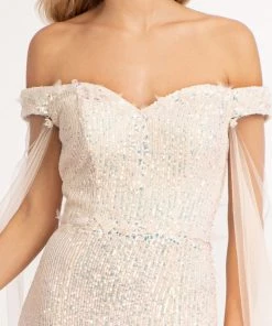 Fitted Off Shoulder Sequin Gown By Elizabeth K GL3054 Prom