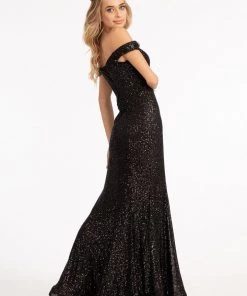 Fitted Off Shoulder Sequin Gown By Elizabeth K GL3054 Prom