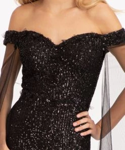 Fitted Off Shoulder Sequin Gown By Elizabeth K GL3054 Prom