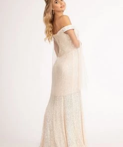 Fitted Off Shoulder Sequin Gown By Elizabeth K GL3054 Prom