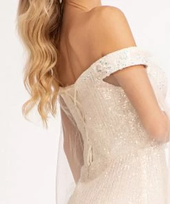 Fitted Off Shoulder Sequin Gown By Elizabeth K GL3054 Prom