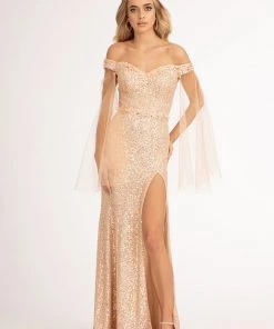Fitted Off Shoulder Sequin Gown By Elizabeth K GL3054 Prom