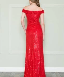 Prom Fitted Off Shoulder Sequin Gown By Poly USA 8722
