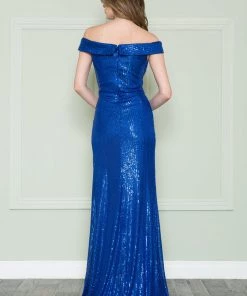 Prom Fitted Off Shoulder Sequin Gown By Poly USA 8722