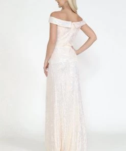 Prom Fitted Off Shoulder Sequin Gown By Poly USA 8722