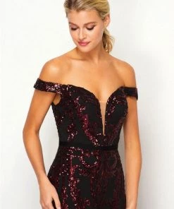 Fitted Off Shoulder Sequin Print Gown By Juliet 247 Prom 16 Fitted Off Shoulder Sequin Print Gown By Juliet 247 Prom