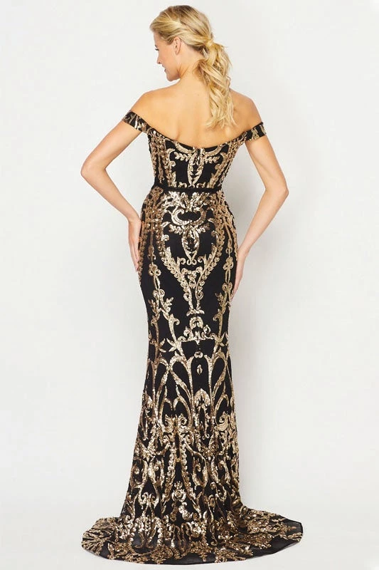 Fitted Off Shoulder Sequin Print Gown By Juliet 247 Prom 11 Fitted Off Shoulder Sequin Print Gown By Juliet 247 Prom