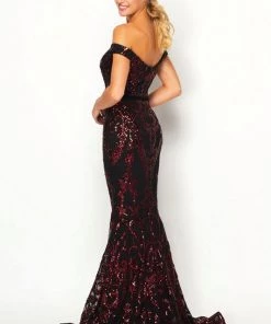Fitted Off Shoulder Sequin Print Gown By Juliet 247 Prom