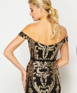 Fitted Off Shoulder Sequin Print Gown By Juliet 247 Prom 21 Fitted Off Shoulder Sequin Print Gown By Juliet 247 Prom