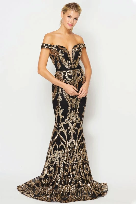 Fitted Off Shoulder Sequin Print Gown By Juliet 247 Prom 10 Fitted Off Shoulder Sequin Print Gown By Juliet 247 Prom