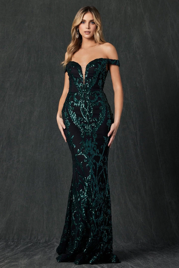 Fitted Off Shoulder Sequin Print Gown By Juliet 247 Prom 8 Fitted Off Shoulder Sequin Print Gown By Juliet 247 Prom