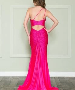 Prom Fitted One Shoulder Rhinestone Gown By Poly USA 8914