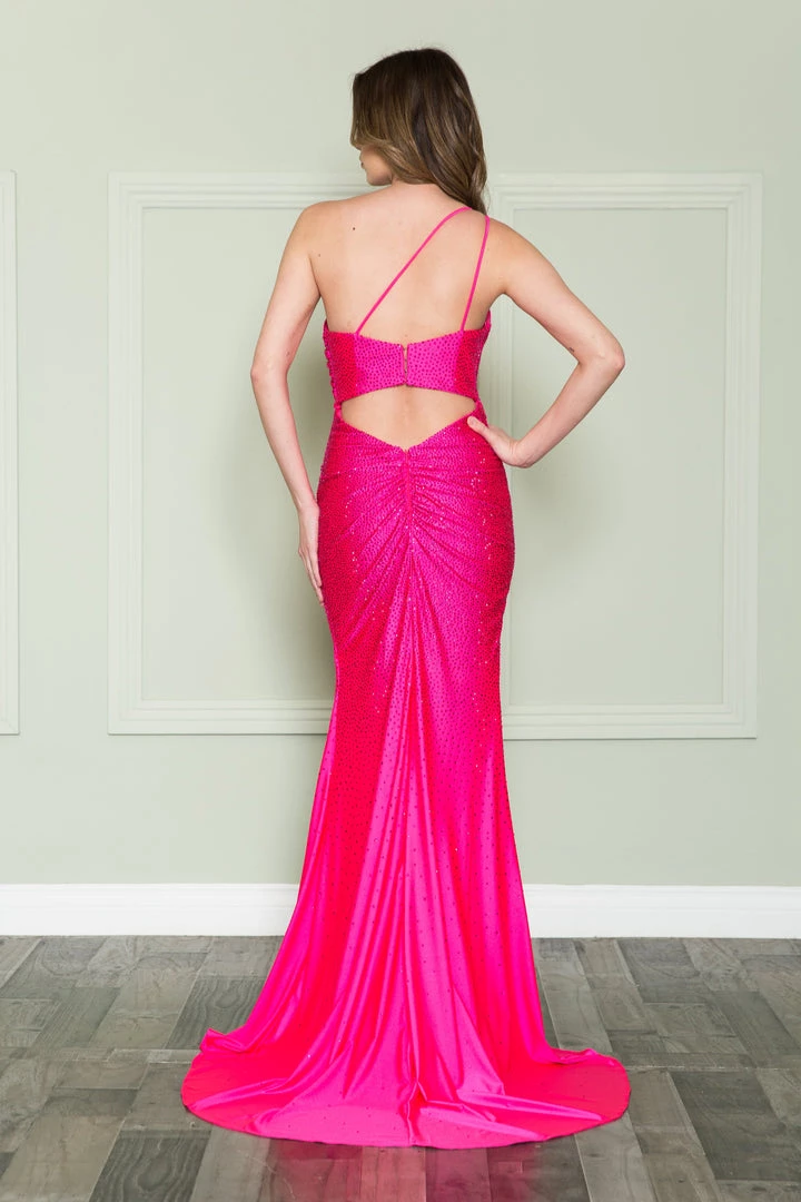 Prom Fitted One Shoulder Rhinestone Gown By Poly USA 8914 4 Prom Fitted One Shoulder Rhinestone Gown By Poly USA 8914