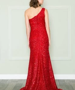Prom Fitted One Shoulder Sequin Dress By Poly USA 8874