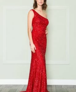 Prom Fitted One Shoulder Sequin Dress By Poly USA 8874