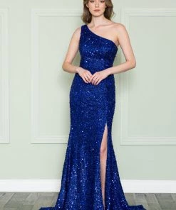 Prom Fitted One Shoulder Sequin Dress By Poly USA 8874