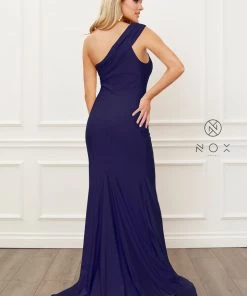 Fitted One Shoulder Slit Gown By Nox Anabel E440 Prom 18 Fitted One Shoulder Slit Gown By Nox Anabel E440 Prom